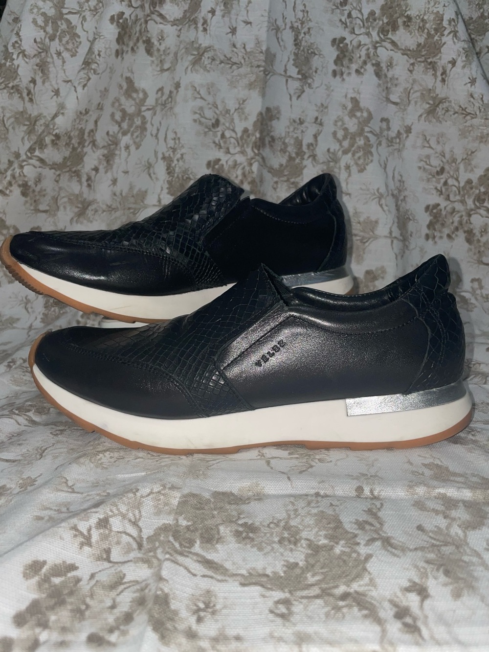 Velez unisex Slip-On Sneakers. Black snake embossed leather.